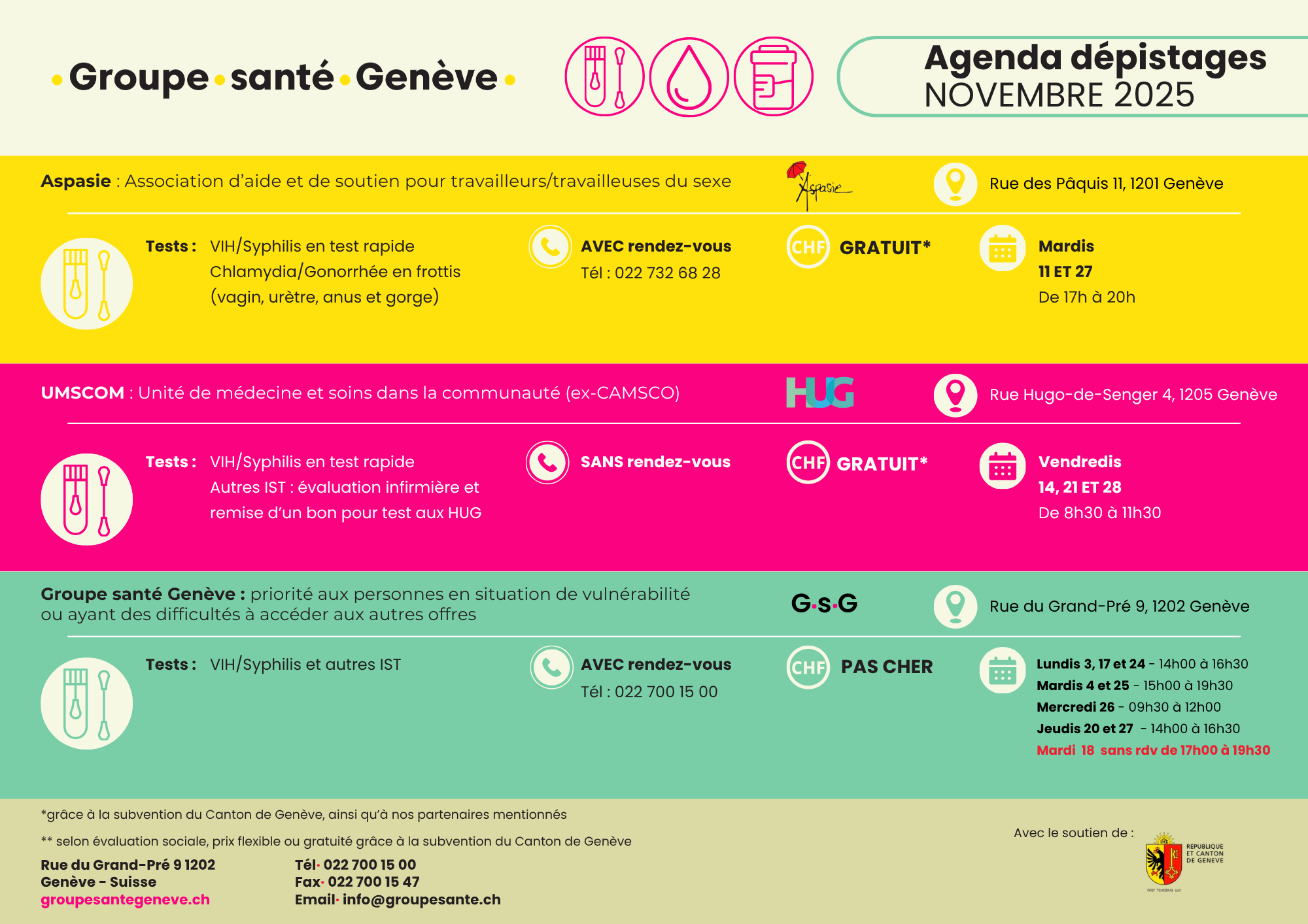 Agenda de rastreio de novembro