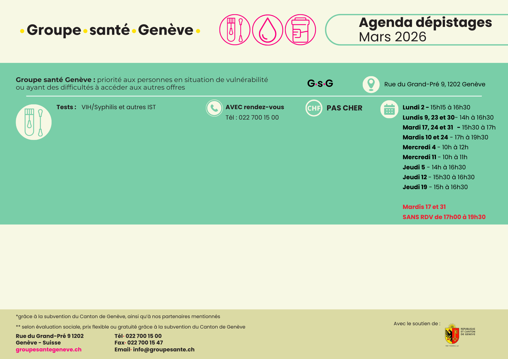 Agenda de rastreio do mês