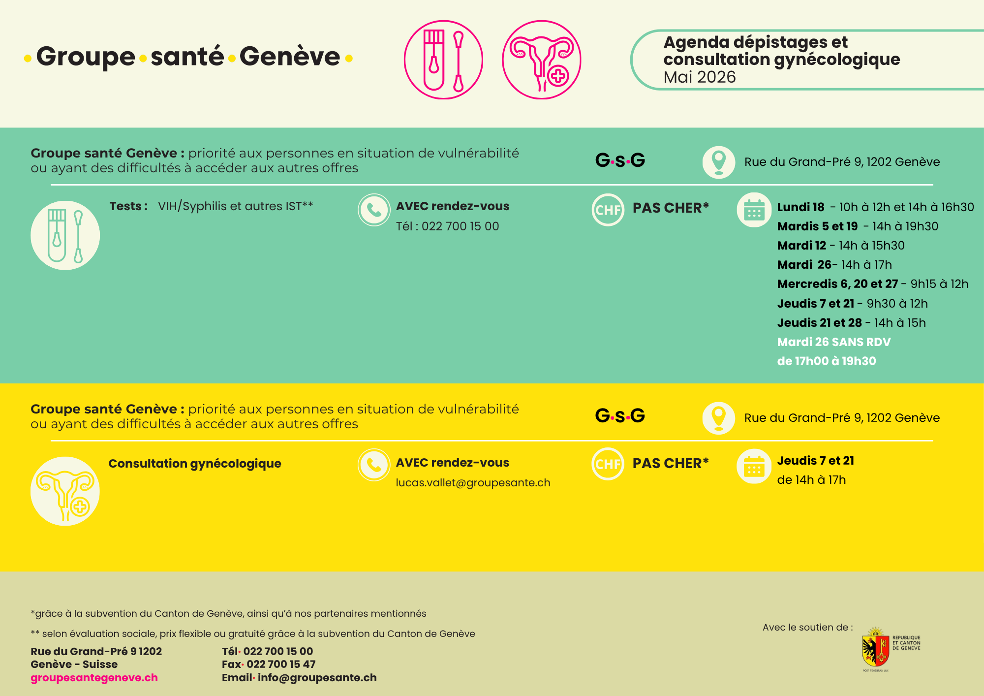 Agenda dépistage du mois