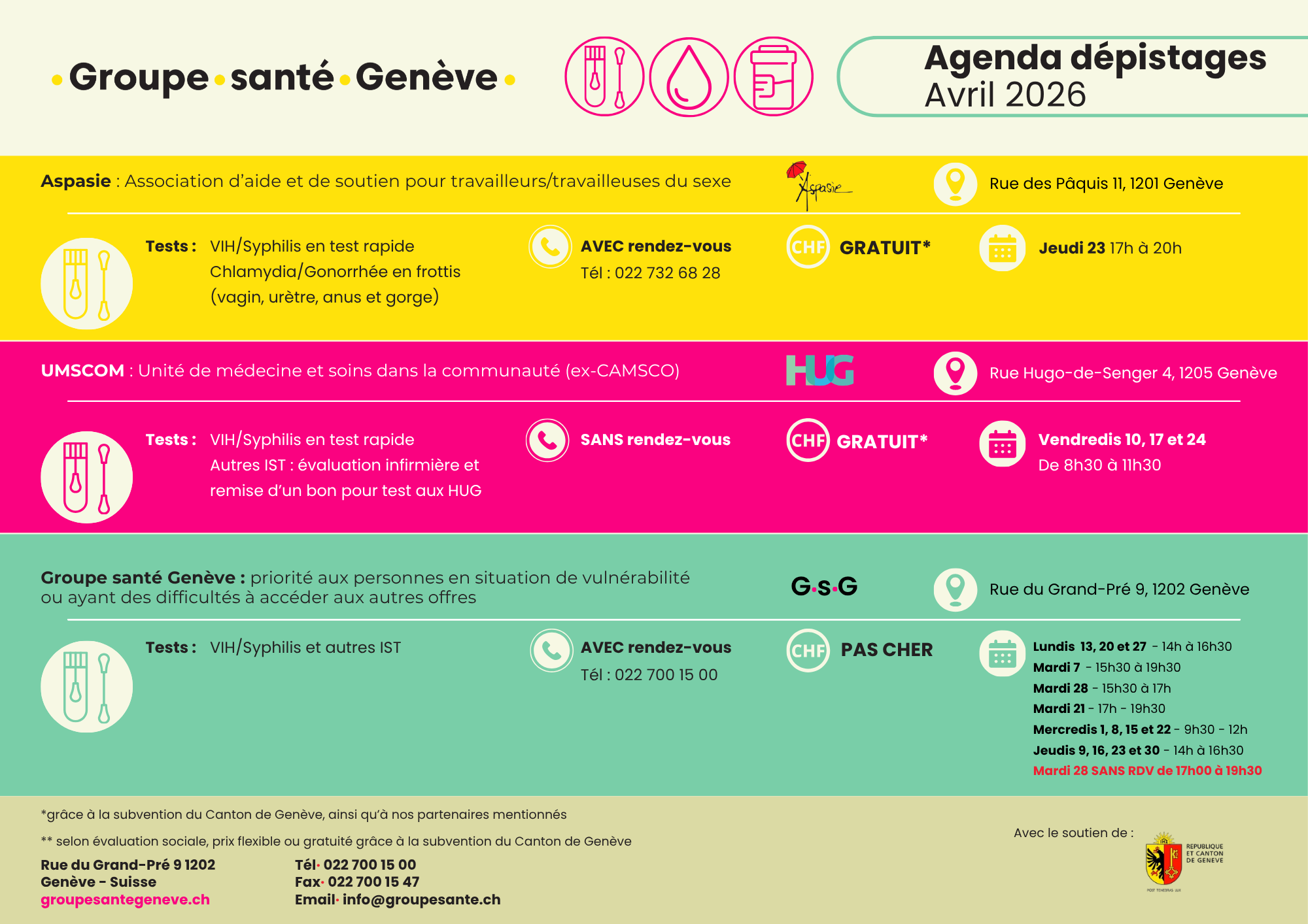 Agenda dépistage du mois